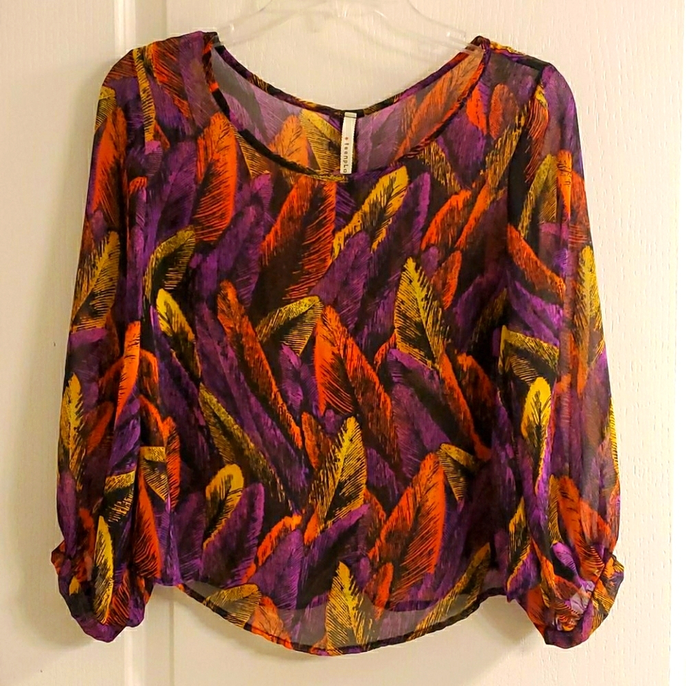 Teenplo Sheer Tropical Blouse in Orange and Purple S